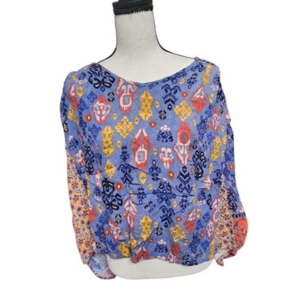 Farmers Market Rayon Boho Blouse Size 1X Lurex Threads Charming Art